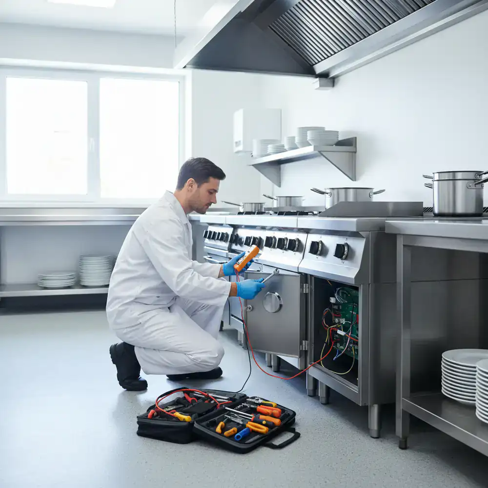 Technicus aan het werk in een keuken